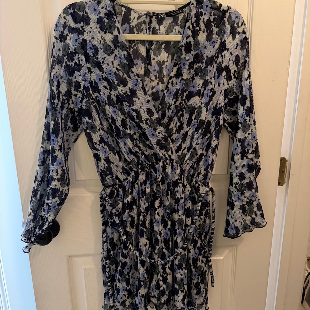 Zara Abstract Patterned Dress in Blue and Black